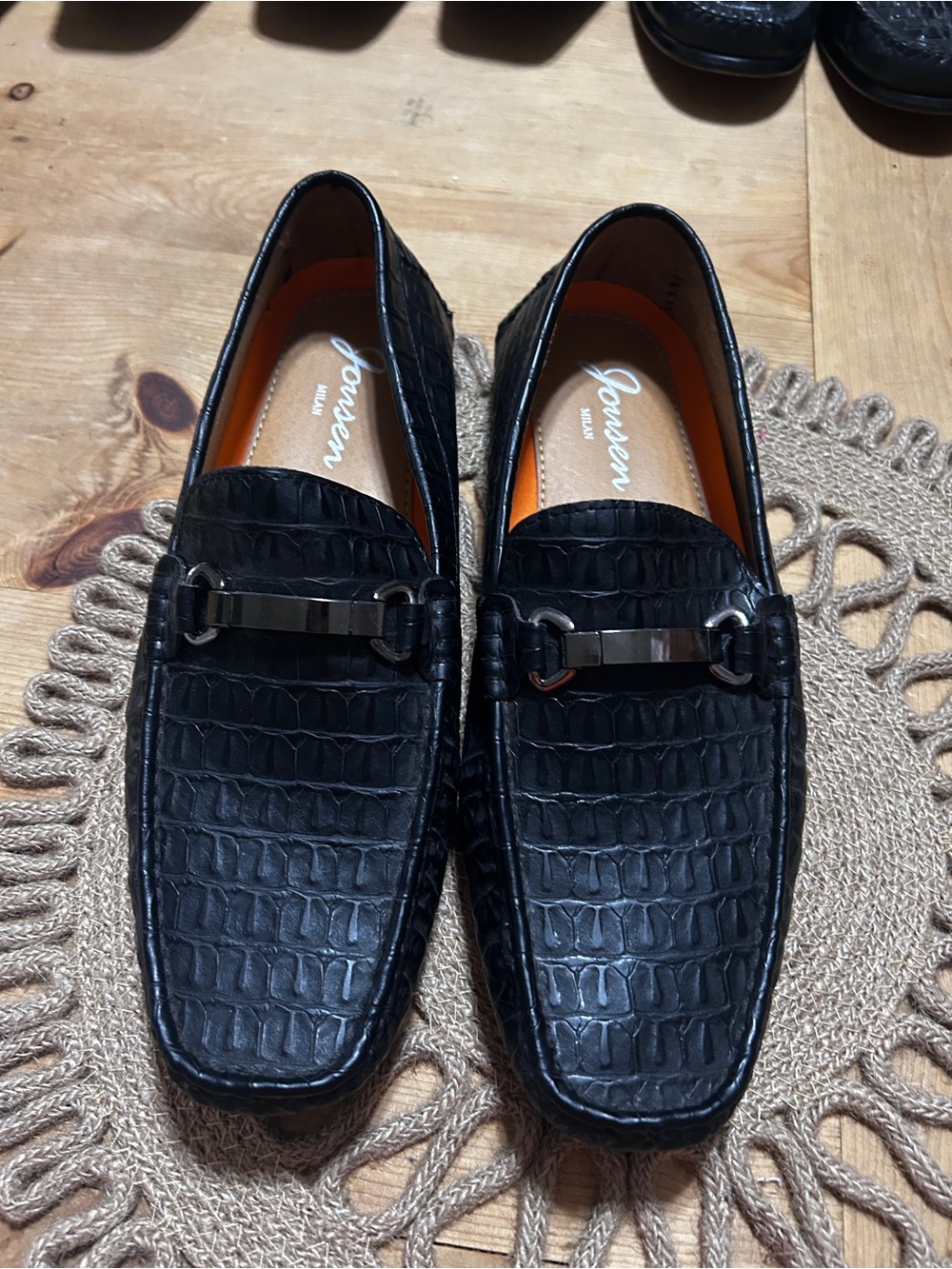 Men's Black Croc-Embossed Slip-On Loafers with Metal Bit